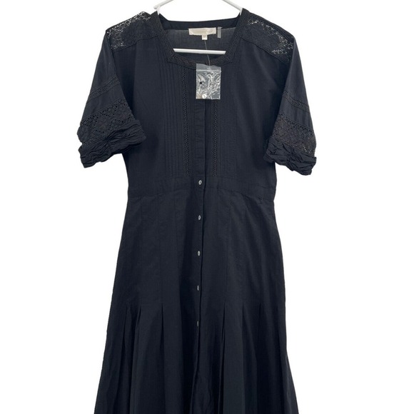 LOVESHACKFANCY Size S Black Edie Cotton Lace Fit & Flare Midi Dress - Picture 4 of 16